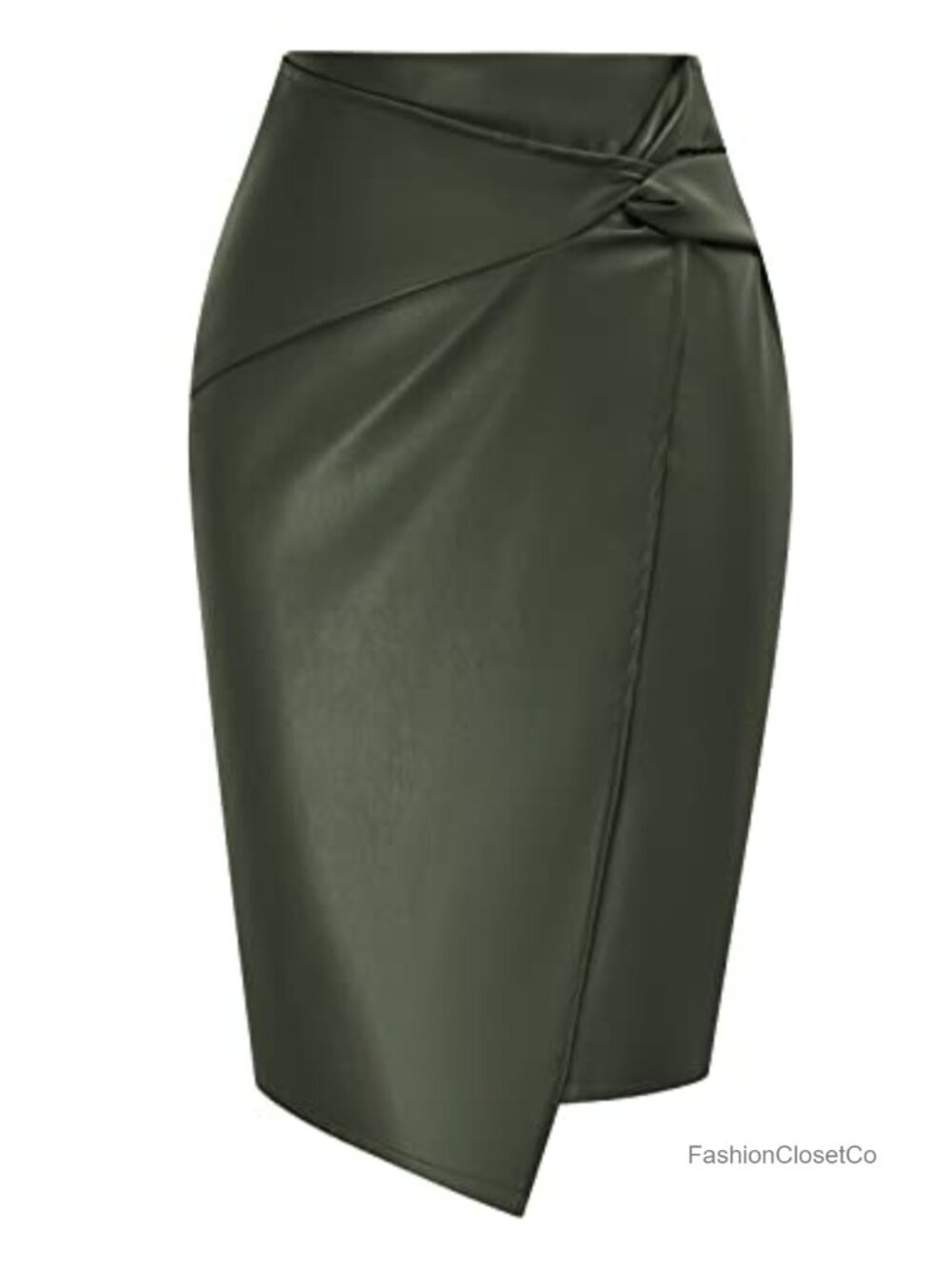 Women Faux Leather High Waist Wrap Bodycon Pencil Skirt Knee Length